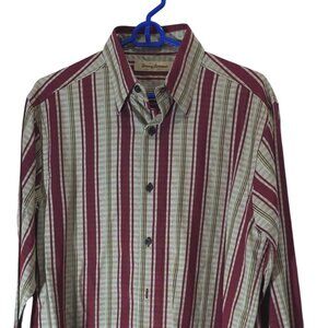 Tommy Bahama Men's Striped Button-Up Shirt S Red/Beige Cotton Blend
